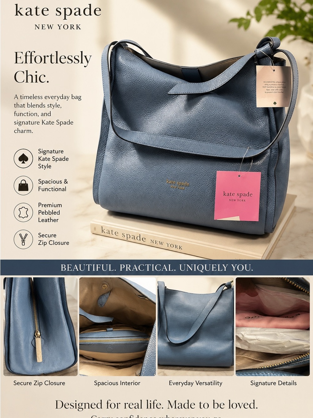 kate spade Dusty Blue Pebbled Leather Shoulder Bag